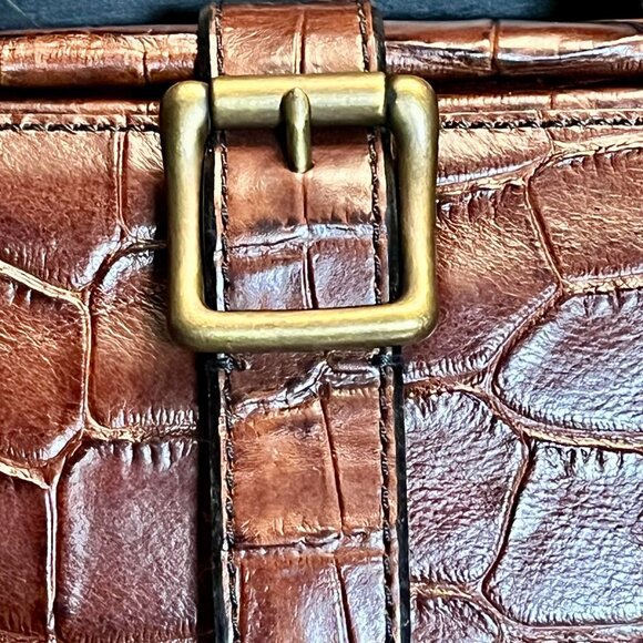 Vintage Fossil VRV Brown Leather Croc Embossed Handbag Crossbody Purse - Picture 8 of 10